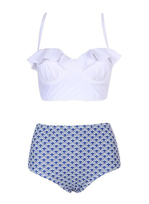 

2018 High Waist Printed Ruffle Push Up Padded Bikini Set