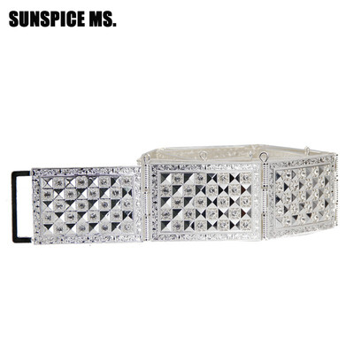 

SUNSPICE MS Women Metal Waist Belt Jewelry Body Chain Gold Color Full Crystal Adjustable Length Albania Popular Wedding Girdle