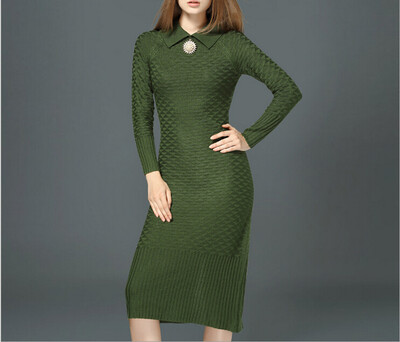 

Lovaru ™2015 новых зимой Европа повседневные платья бисером свитер вязать платье лацкане одежды бутик цветочный