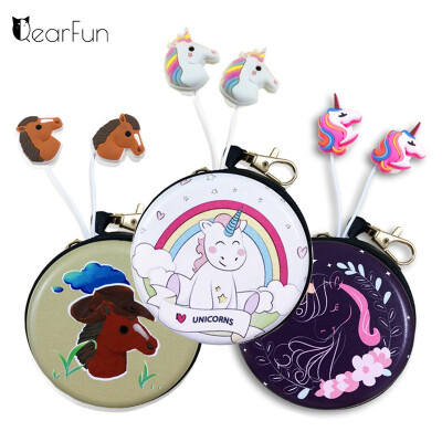 

QearFun In Ear 3D Cute Cartoon Animal Unicorn Headphones with Mic with Earphone Case Hands-free for AppleSamsungAndroid