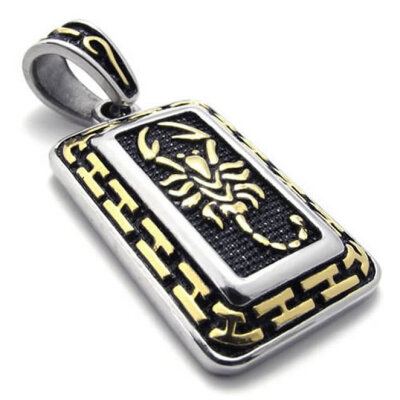 

Hpolw New Fashion Cheap Gift Jewelry Stainless Steel Tribal Mens Cool Scorpion King Pendant Necklace,Gold&Black18-26 inch Chain