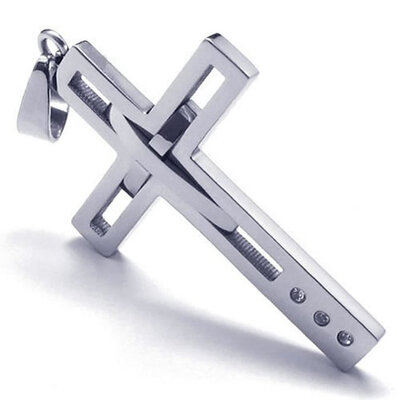 

Hpolw Mens&Womens Fashion Stainless Steel Casting Silver Hollow Out Cross Pendant jewellery Necklace18-28 inches Chain