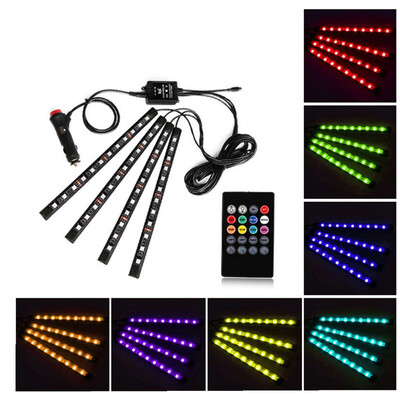 

14pcs car led colorful indoor atmosphere light 12sled voice-activated remote control car foot lamp RBG chassis light