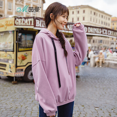 

INMAN 2018 autumn new hooded drawstring loose shoulder long sleeve fashion casual sweater female 18830VP82226 beige white