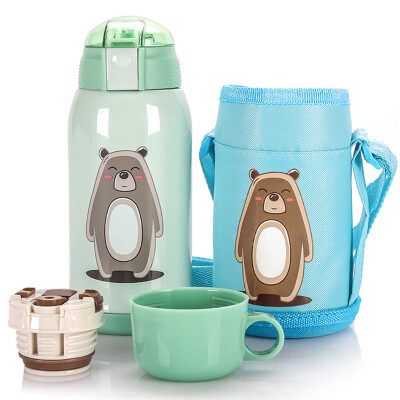 

Tianmei Youke TEENUNIX childrens insulation cup with straw baby drinking cup to send cup sets of childrens mugs straw drinking straight dual-use shatter-resistant cups pupils kettles kindergarten green