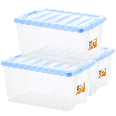 

JEKO&JEKO plastic transparent storage box large storage box 42L 3 only household clothes toy storage box luxury storage box blue SWB-5326