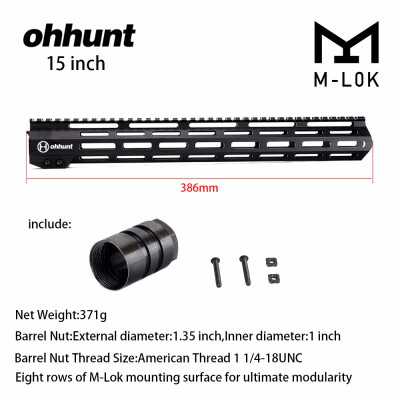 

ohhunt 7" 9" 10" 12" 135" 15" 17" AR15 Free Float -LOK Handguard Picatinny Rail Slim Style Steel Barrel Nut for Scope Mount