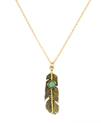 

Idealway New Fashion Gold Alloy Leaf Green White Turquoise Stone Beads Pendant Long Necklaces Females Jewelry