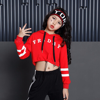 

Girls Street Dance Clothing Kids Black Red Letter Crop Hoodie Top With Long Sleeves Pant 2pcs Teenage Clothes Set For Girls