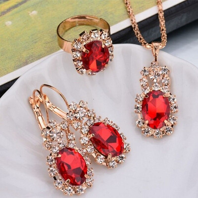

3 Piece Sets Exquisite Poetic Jewelry Set Diamond Earring Ring Necklace Daisy Romantic Wedding Set