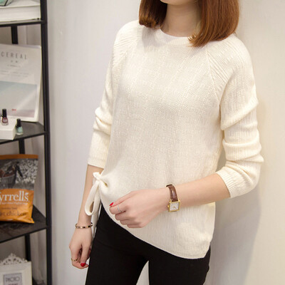 

Langyue womens sweater sweater womens head 2018 autumn new Korean short paragraph loose round neck shirt LWYC188138 white one size