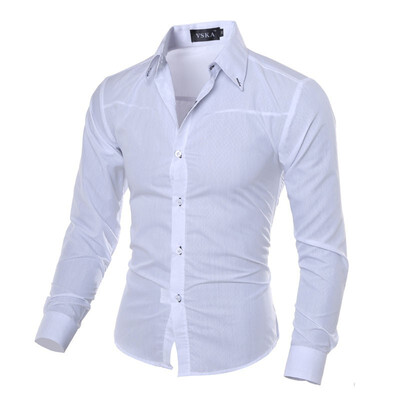 

Mens Cotton Dress Shirt Long Sleeve Button Classic Collar Fit Solid Color Size -5XL