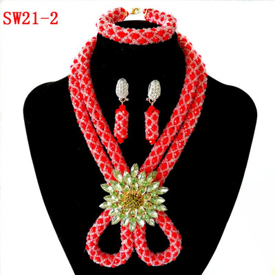 

Handmade Green Crystal Beaded Bridal Statement Necklace Party Costume African Beads Jewelry Set Nigerian Wedding Beads For Women