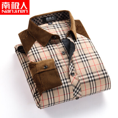 

Antarctic long sleeve plus velvet warm shirt mens autumn&winter casual middle-aged large size mens wear plaid loose mens shirt khaki 40 L