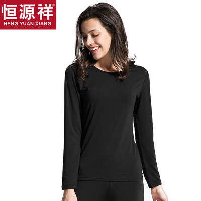 

Hengyuanxiang Qiuyi Qiuku men&women thin section base primer underwear round neck couple thin section thermal underwear comfortable bottoming cotton sweater pants suit female black 165 L