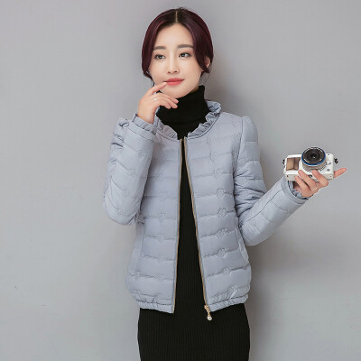 

2018 womens short cotton coat new slim embroidered cotton coat light cotton jacket