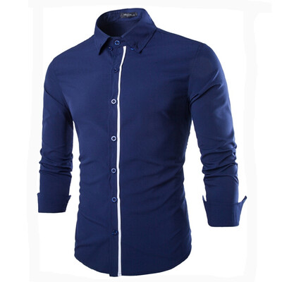 

Zogaa Fashion Contrast Color Pure Cotton Casual Slim Long Sleeve Mens Shirt