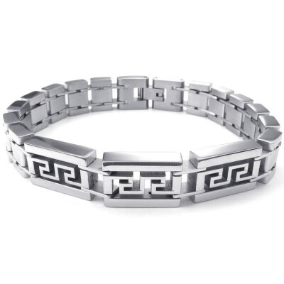 

Hpolw Elegant Generous Mens silver Stainless Steel Bolt buttoned Bracelet and Classic Cubic Zirconia Wide Link Bangle