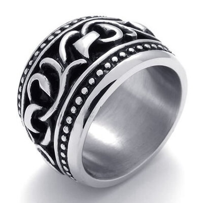 

Hpolw men Heavy Wide Vintage popular black Stainless Steel Men's the pretty rose pattern Ring the pretty rose pattern