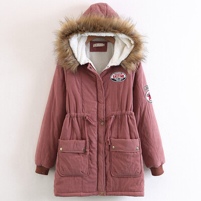 

Fur Collar Hooded Cotton Lamb Wool Long Coat Thicken Warm Long Jacket Female Plus Size 2XL Outerwear Parka