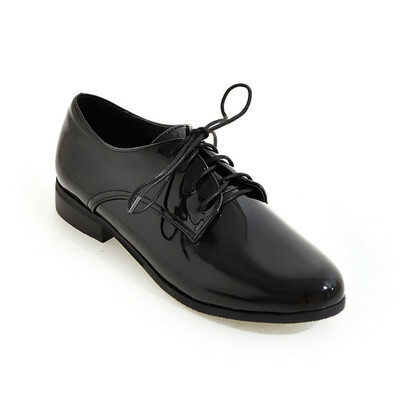 

women oxford shoes lace up round toe causal block heel patent leather dress shoes