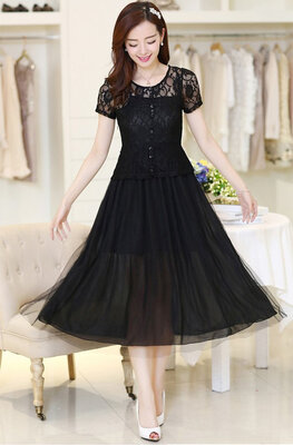 

New Women's Sexy Elegant Style Lace Tops Long Dress Ladies Party Evening Dress