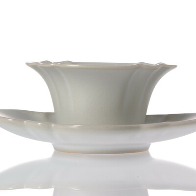 

Lotus Leaf White Ru Kiln Celadon Teacup & Saucer 50ml