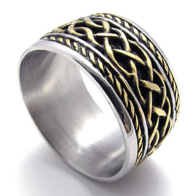 

Hpolw Vintage and dignity Men's silver&black Stainless Steel golden Weave pattern Ring Silver,Width:15mm (0.59 inches)