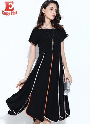 

XL XXL 3XL 4XL 5XL plus size elegant new summer 2018 women long dress short sleeve large size black high waist loose irregular