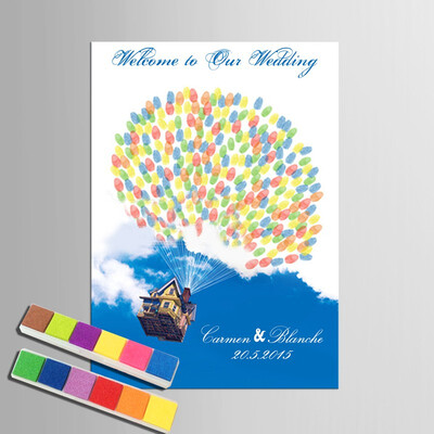 

Fingerprint Tree Signature Canvas Painting Flight House Wedding Gift wedding DIY decoration Party Gift Include 6Ink Colors