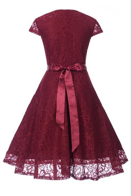 

New Arrival Lace Stitching Retro Belt Waist Slim Dress