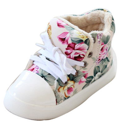 

Kids Girls Fleece Lined Flower Shoes Boots Floral Sports Casual Canvas Sneakers