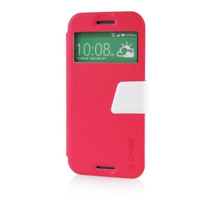 

MOONCASE View Window Leather Side Flip Pouch Ultra Slim Shell Back ЧЕХОЛ ДЛЯ HTC One M8 Hot pink