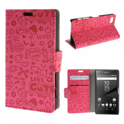 

MOONCASE Sony Xperia Z5 Compact ( Z5 Mini ) ЧЕХОЛ ДЛЯ Leather Flip Wallet Card Slot Bracket Back Hot pink