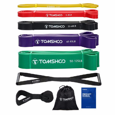 

Romacci TOMSHOO 5 Packs Pull Up Assist Bands Set Resistance Loop Bands Powerlifting Exercise Stretch Bands with Door Anchor
