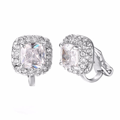 

Yoursfs Trendy Square Shape Clip Earrings For WomenGirl Rose Gold Color Austrian Crystal Jewelry Earring Anniversary Ear Cuff