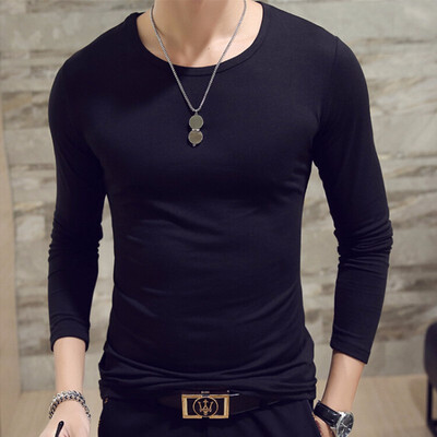 

Man Cotton Long Sleeve Round Neck V Neck Solid Color Slim Fit Shirts