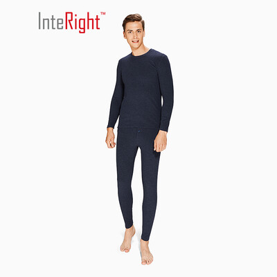 

INTERIGHT Mens volcanic rock medium thick plus velvet comfortable soft base round neck thermal underwear set light gray gray XXL code