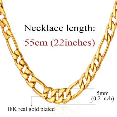 

18K Real Gold Plated Necklace With "18K" Stamp Men Jewelry Wholesale Free Shipping 3 Sizes New Trendy Figaro Chain Necklace