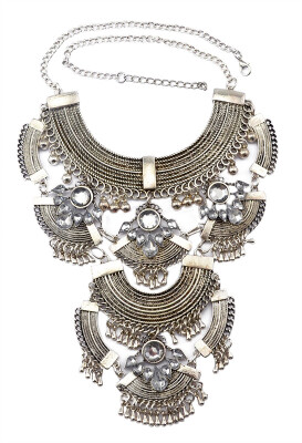 

Vintage Style Silver Alloy Crystal Rhinestone Flower Drop Pendant Bib Statement Necklace