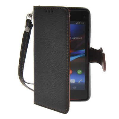 

MOONCASE Litch Skin Leather Wallet Card Holder Pouch with Kickstand Case Cover for Sony Xperia Z1 Compact ( Mini ) Black