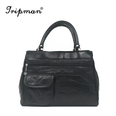 

Tripman 2016 Whole New Fashion Shoulder Bags Patch Work Sheepskin Genuine Leather Soft Tote Female Messenger Bags Black