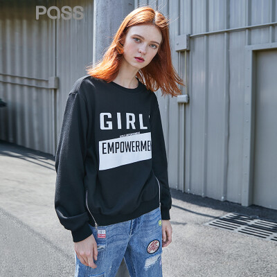 

PASS2018 new autumn clothes lazy wind letter print sweater women thin section street sports ulzzang long sleeve 68305PA21101 black