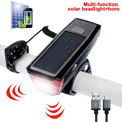 

Bicycle Light bell power bank Solar Powered USB Rechargeable Bike Front Light lamp cycling led flashlight Lantern