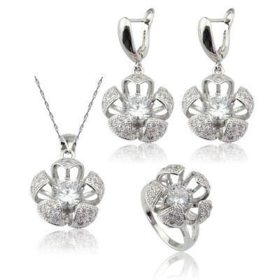 

EIOLZJ Flower Dark Blue Cubic zirconia Silver Plated Jewelry Sets for Women Four Colors Available Free Jewelry Box