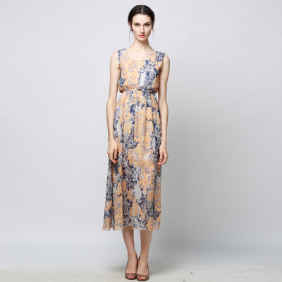 

CANIS@Women's Summer Boho Flower Printed Long Maxi Evening Party Dress Beach Sundress