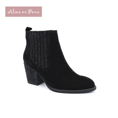 

Casual Winter Shoes Females Ankle Boots Crystal Studded Elastic Band Block Heel 5CM Kidskin Thick Short Boots Boty Solid Color