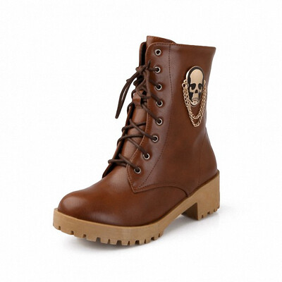 

2018 hot sale ankle boots for women skull street lace up platform womens boots fashion ladies autumn winter boots shoes