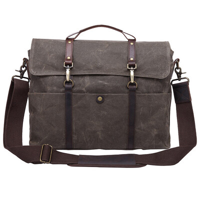 

Retro Mens Briefcase Crazy Horse Leather Canvas Laptop Handbag Business Men Messenger Bags Briefcase Crossbody bag