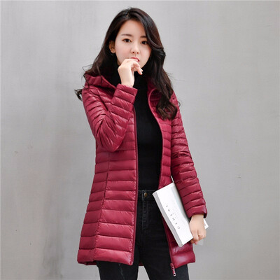 

Pure color Light&thin Down Jackets female Medium&long term Caps Womens style Down Jackets outdoors sports Camping to keep